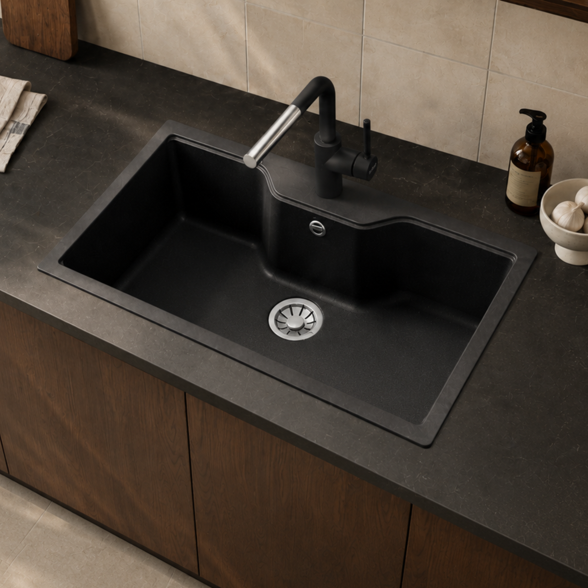 render lavello da cucina in Kuarzite Tondo L sopratop nero
