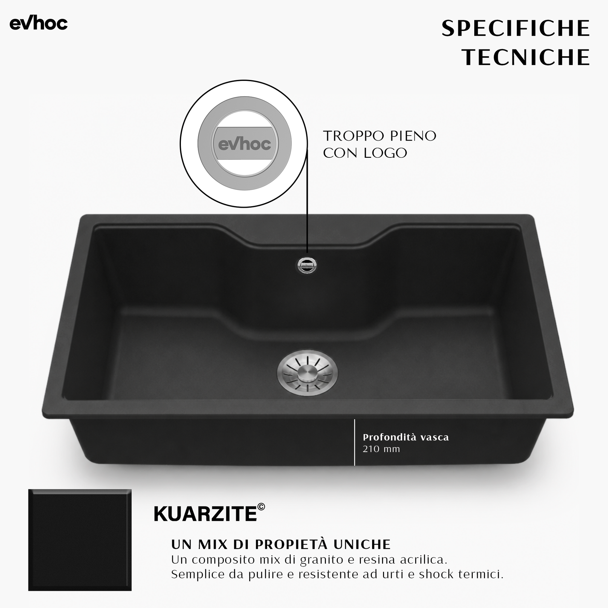 specifiche tecniche lavello in kuarzite tondo L nero