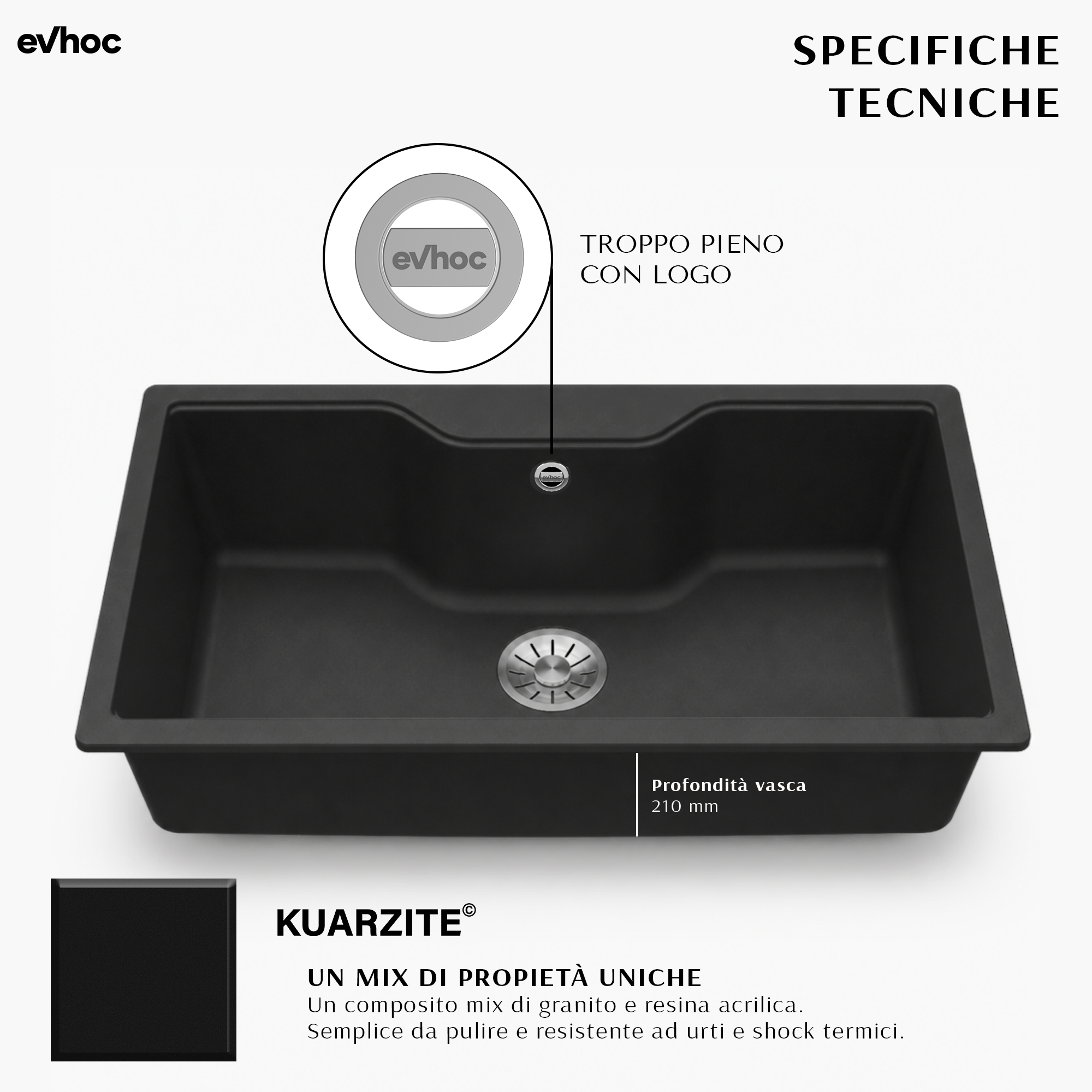 specifiche tecniche lavello in kuarzite tondo L nero