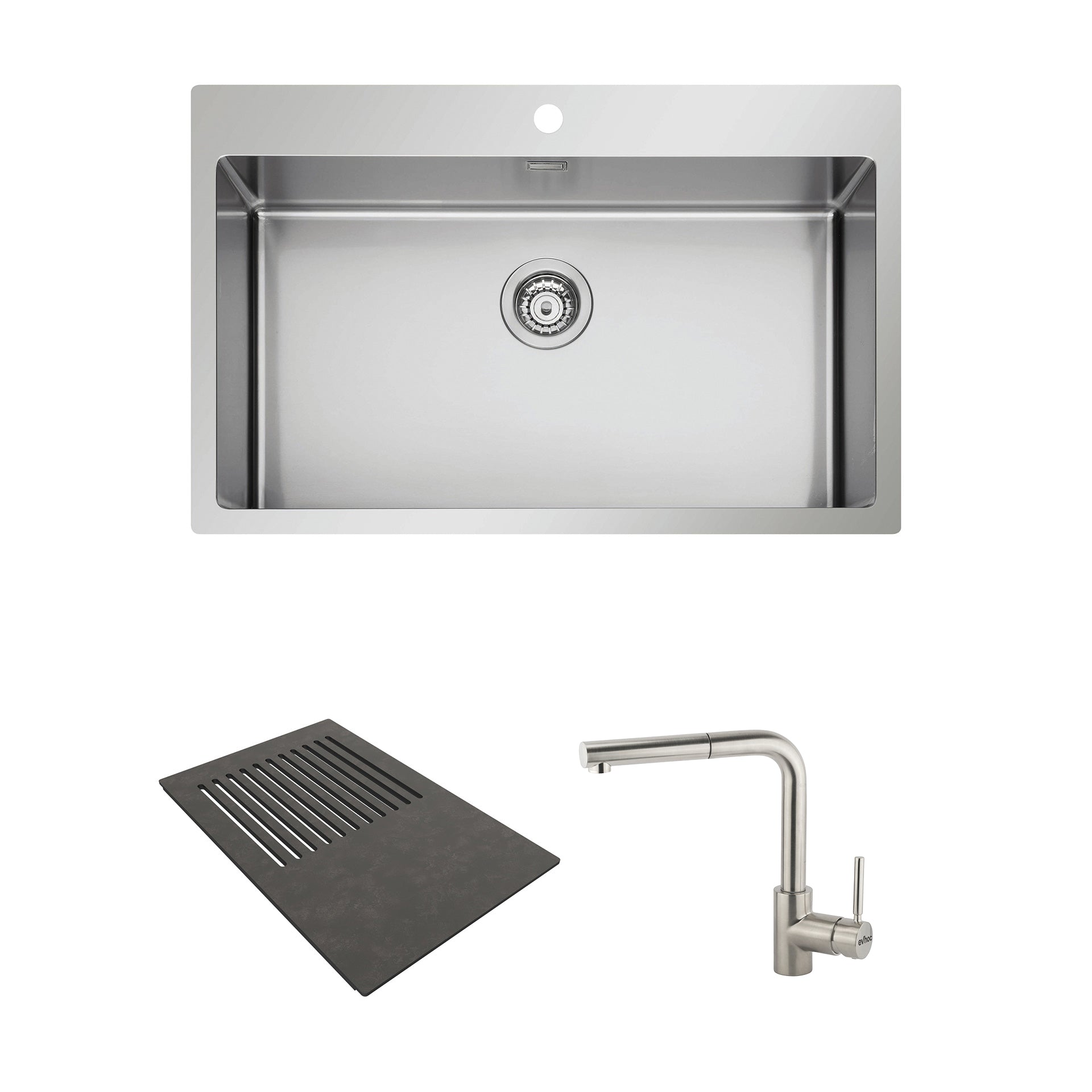 Deus M + Complement Linear 280 Petra Cutting Board + Aster Nickel