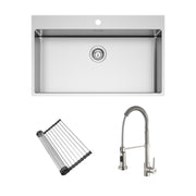 Set lavello sopratop acciaio inox + griglia arrotolabile + miscelatore nichel