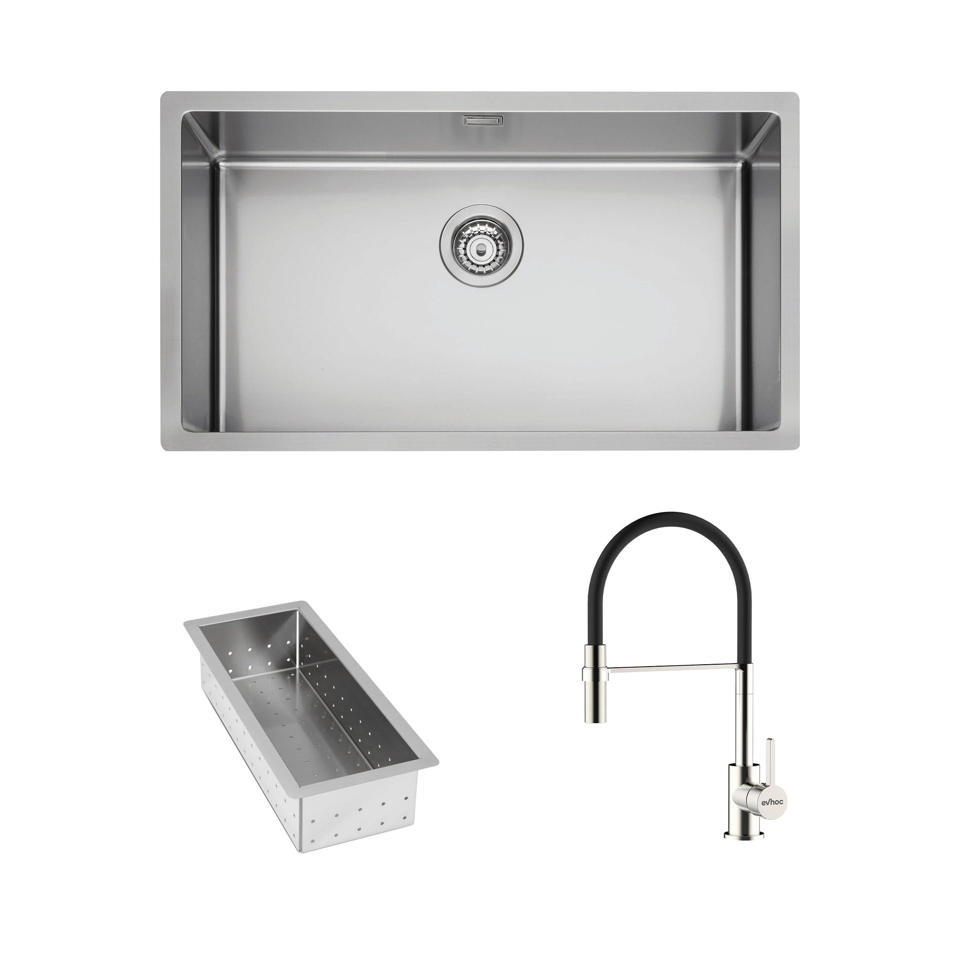 Set lavello sopratop acciaio inox + vaschetta inox + miscelatore nichel