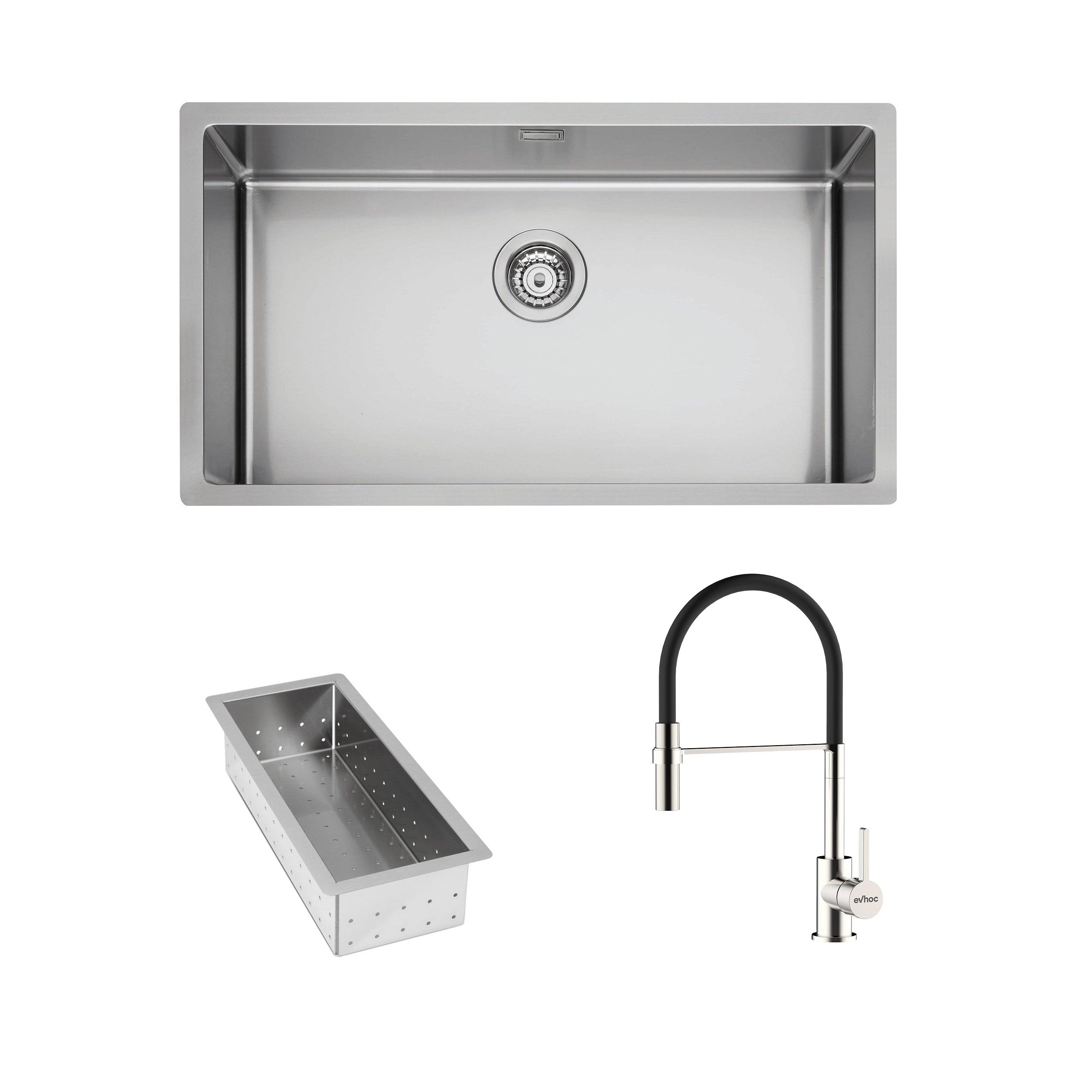 Set lavello sopratop acciaio inox + vaschetta inox + miscelatore nichel