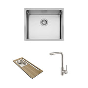 Set lavello sopratop acciaio inox + tagliere con vaschetta + miscelatore nichel