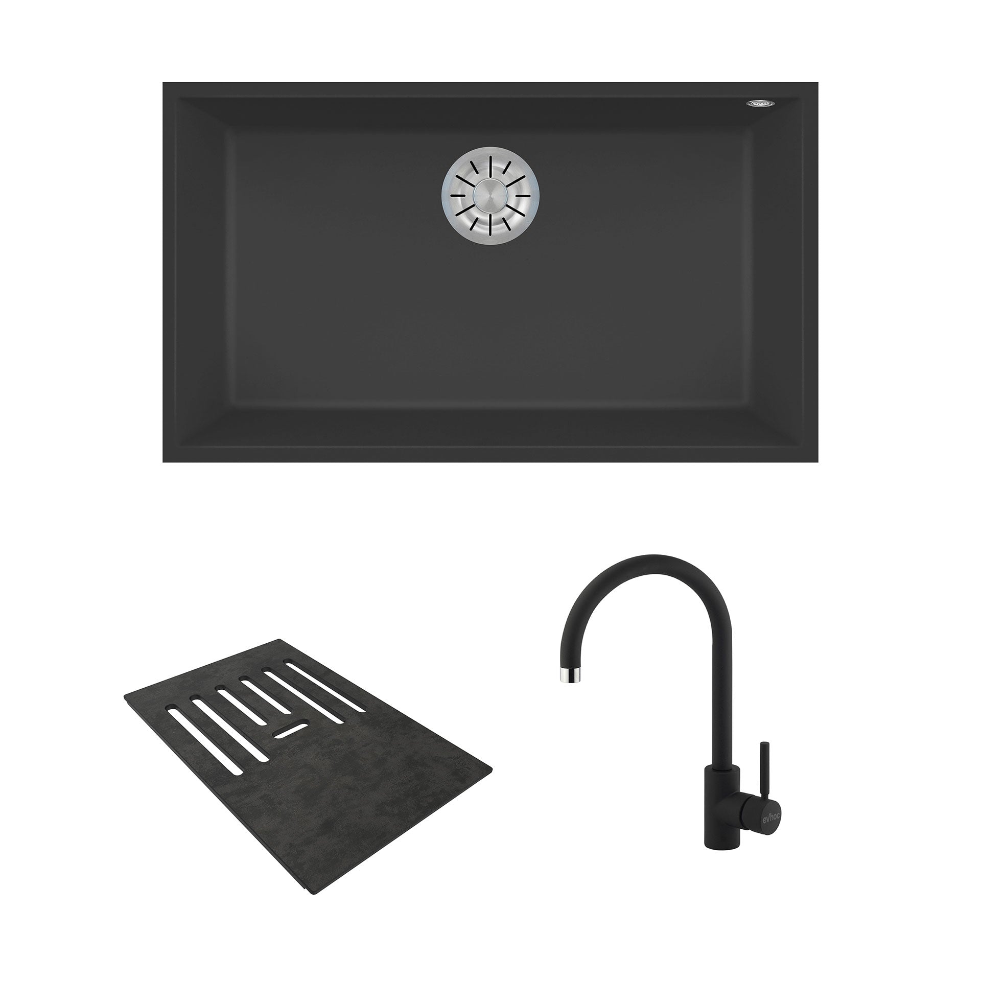 Unicum L Undermount Black + Cutting Board Complement 280 Petra + Emys Black