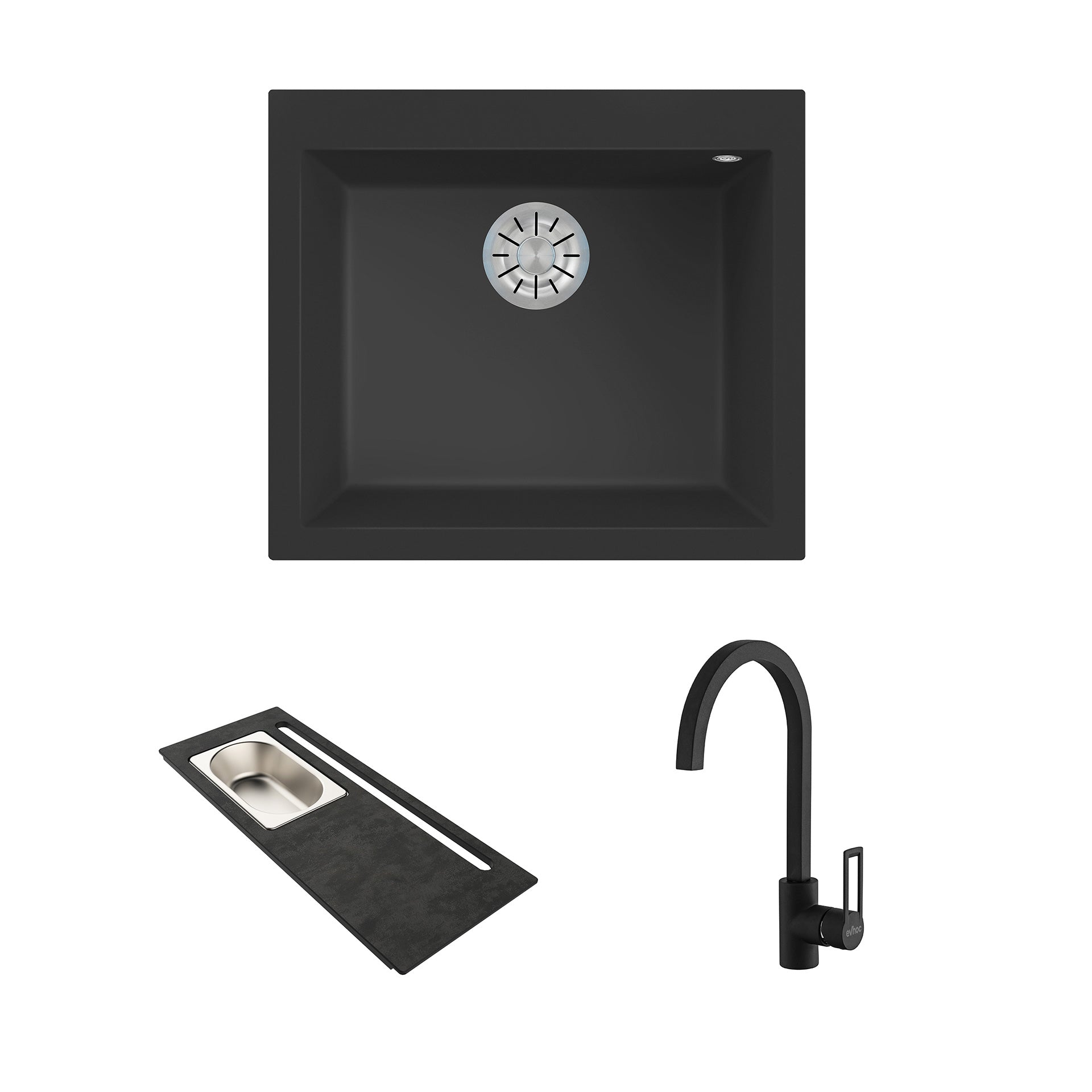 Unicum S Inset Black + Cutting Board Complement Plus 170 Petra + Venus Black