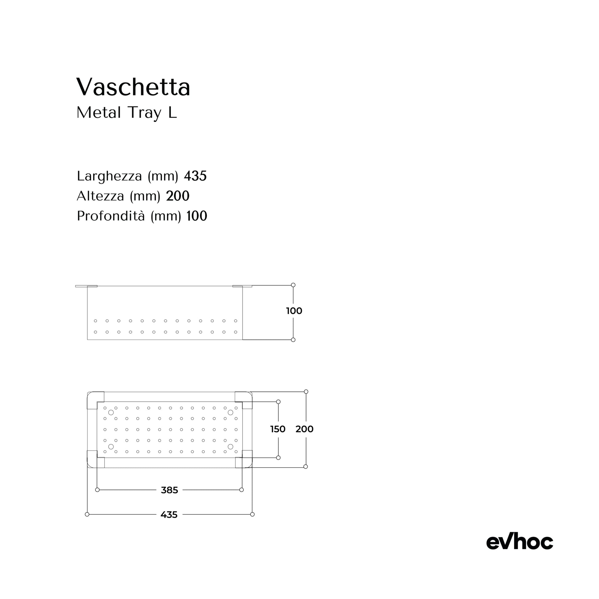 scheda tecnica vaschetta metal tray l