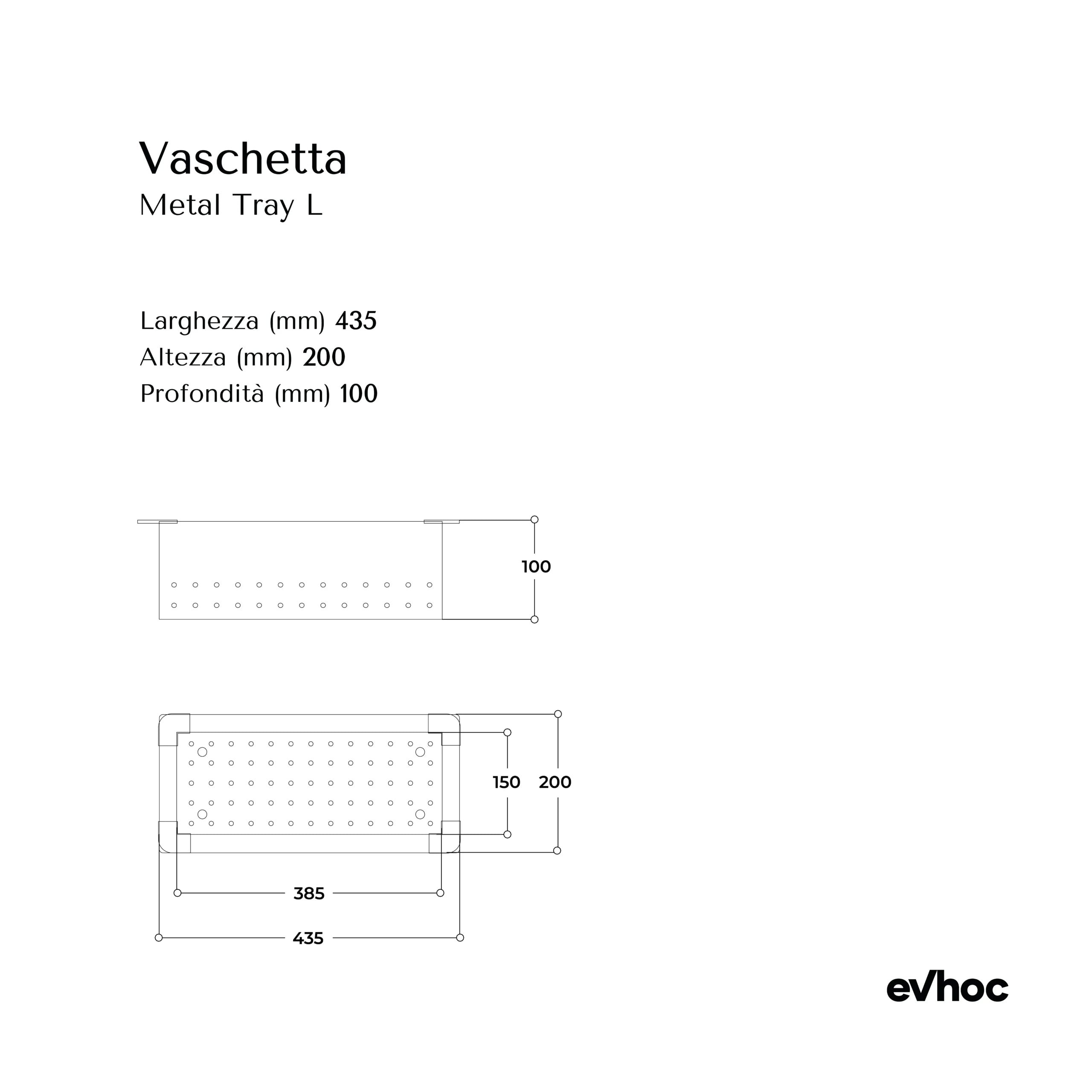 scheda tecnica vaschetta metal tray l