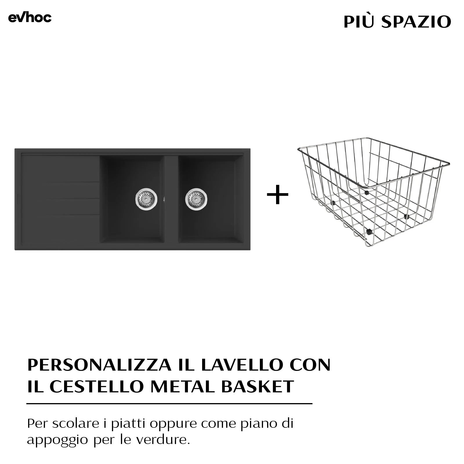 dettaglio accessorio compatibile lavello da cucina in kuarzite sopratop adhoc l nero due vasche destre con gocciolatoio