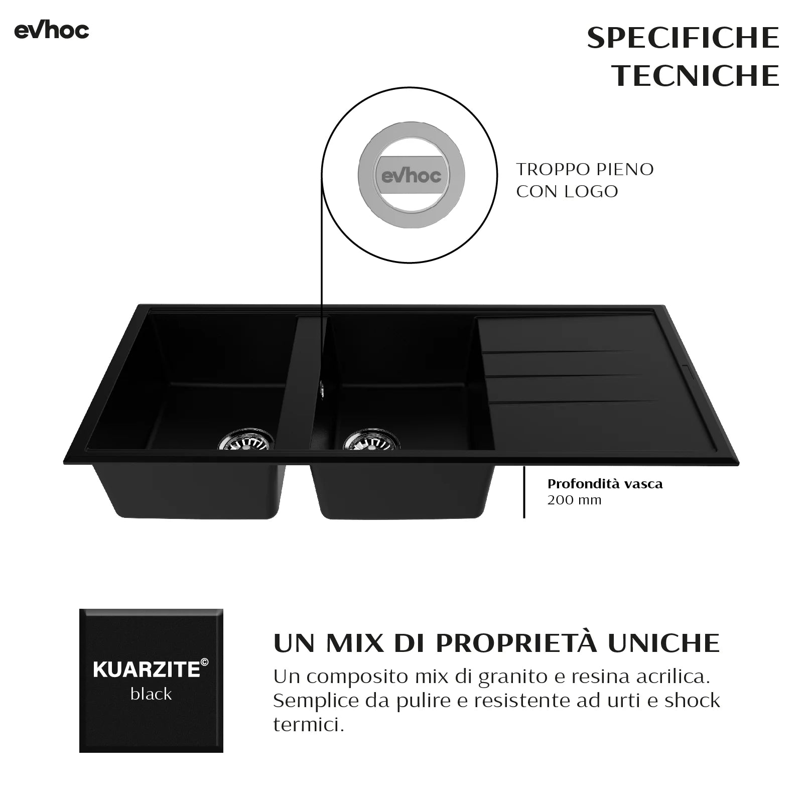 ADHOC L - Lavello in Kuarzite effetto granito Sopratop 116×50 cm