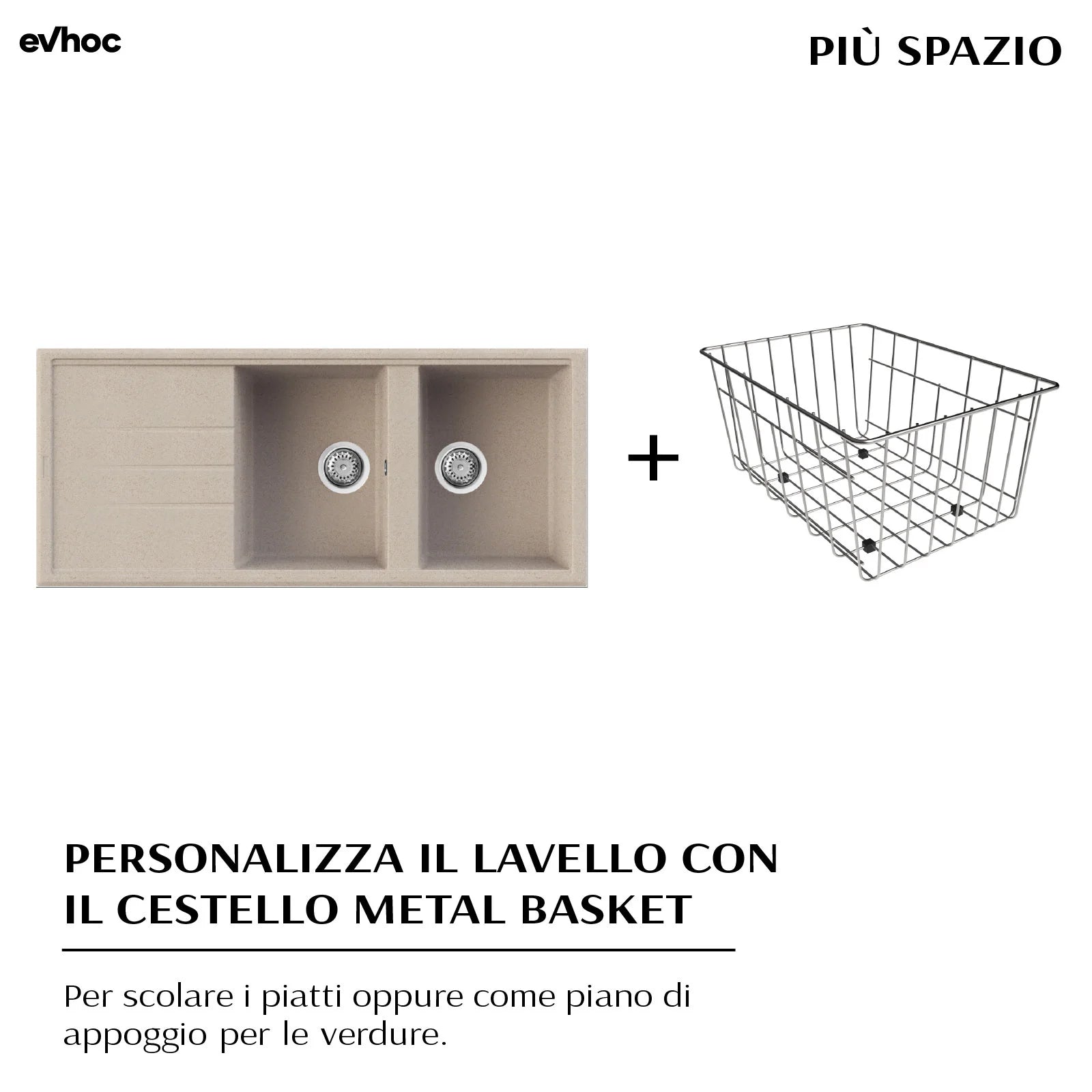 ADHOC L - Lavello in Kuarzite effetto granito Sopratop 116×50 cm