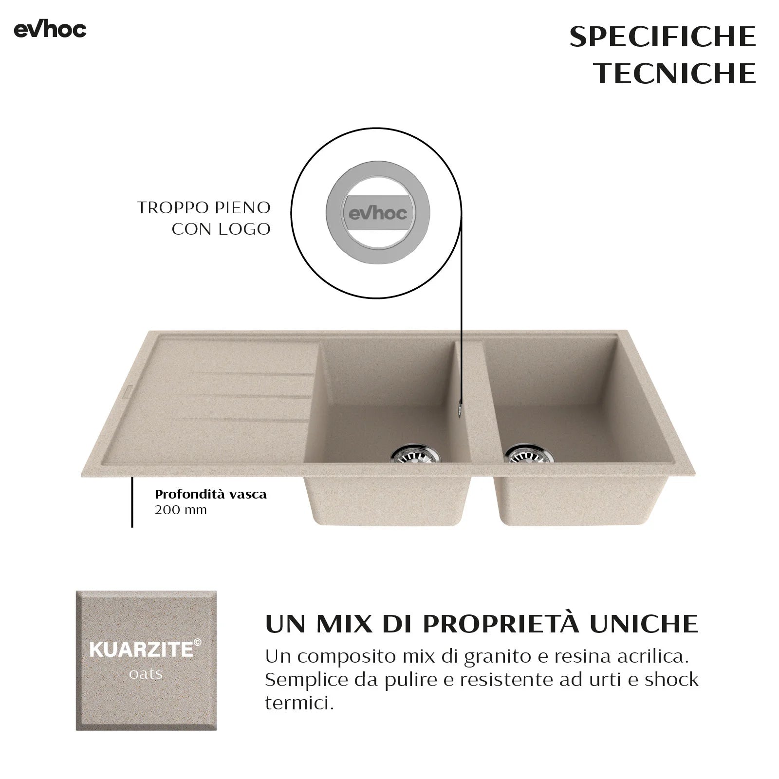 ADHOC L - Lavello in Kuarzite effetto granito Sopratop 116×50 cm