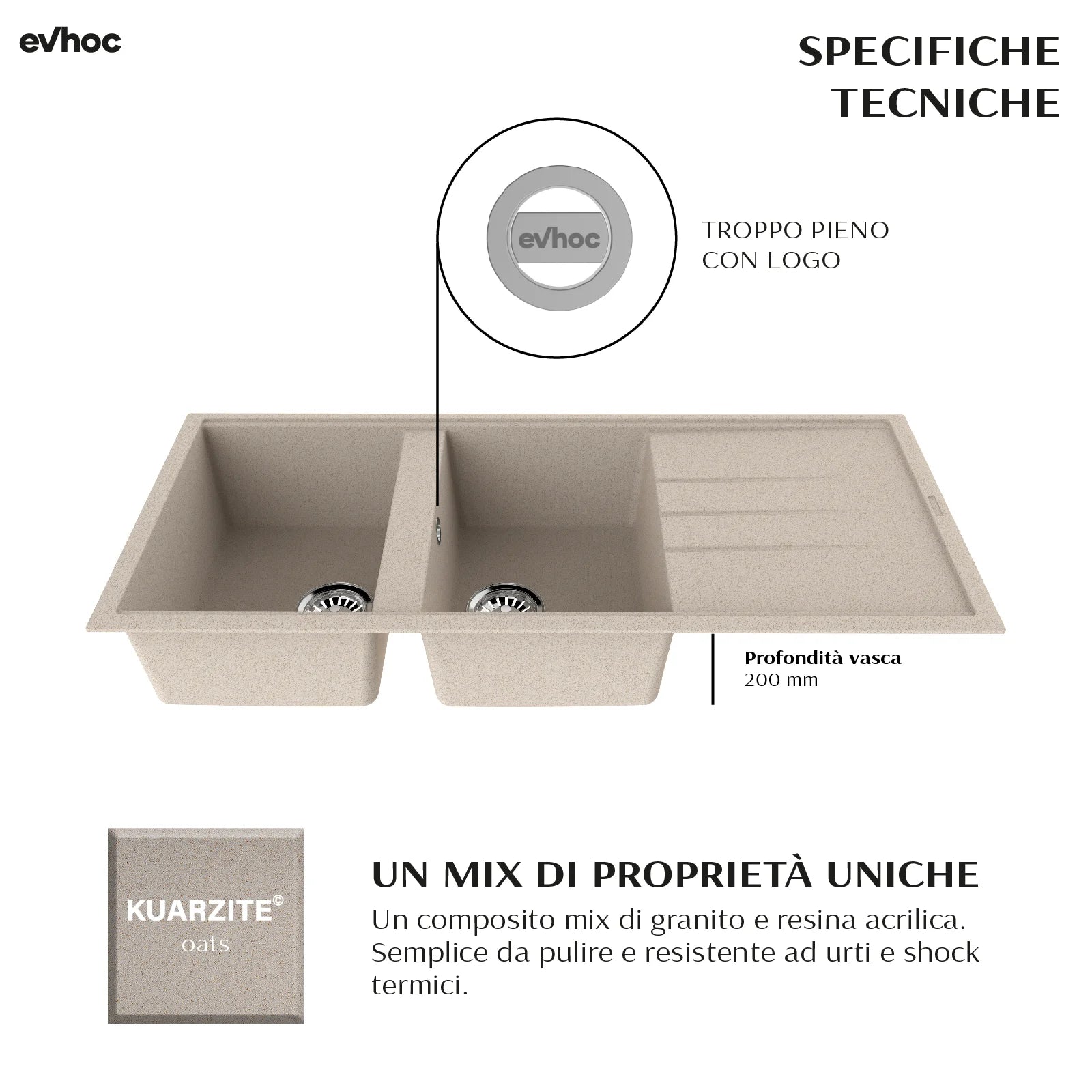 ADHOC L - Lavello in Kuarzite effetto granito Sopratop 116×50 cm