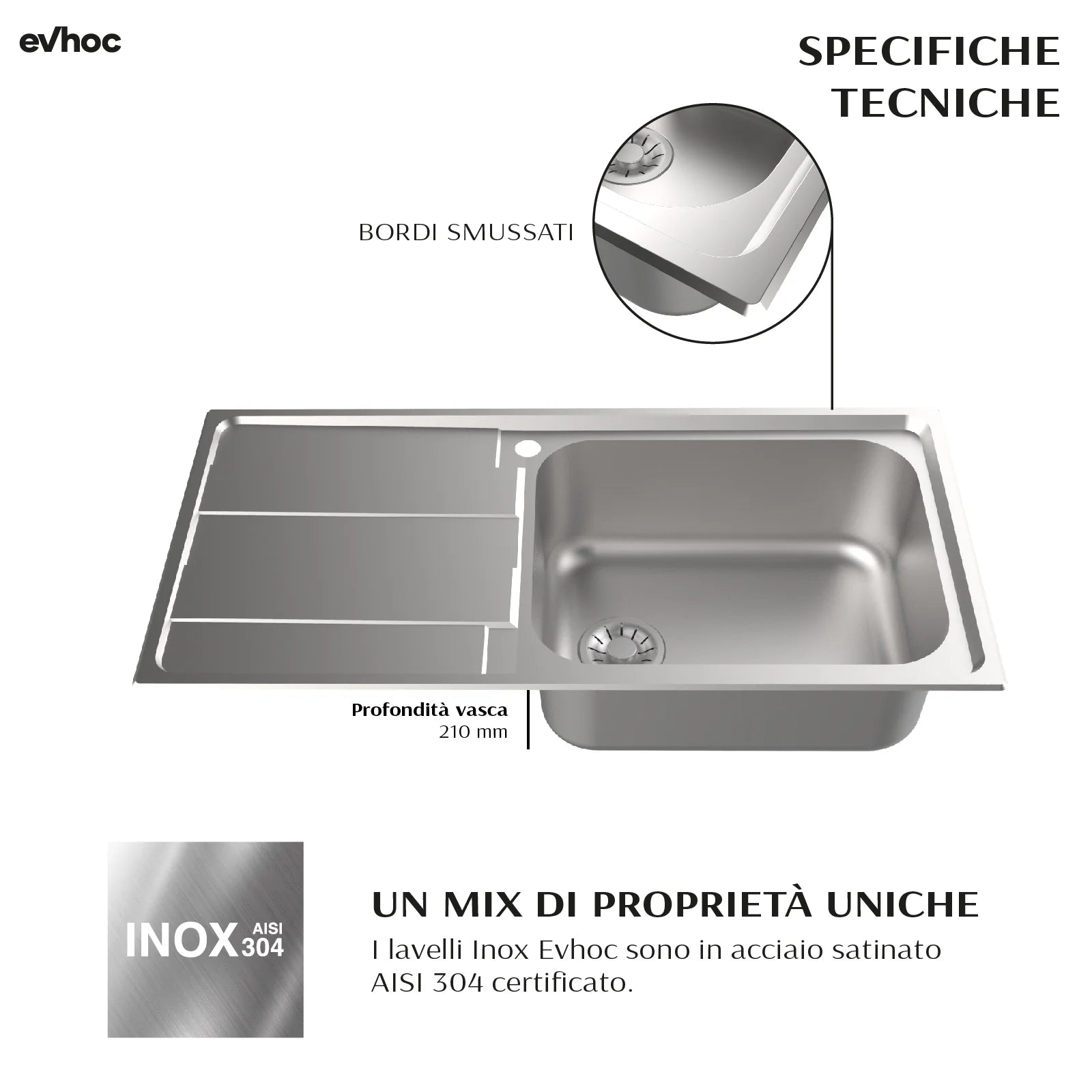 AURA M - Lavello in acciaio inox Sopratop 100x50 cm