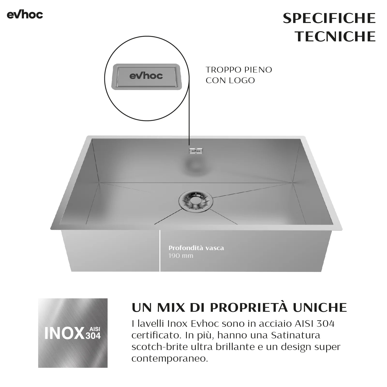 ETHNA M - Lavello in acciaio inox Sopratop 74x44 cm