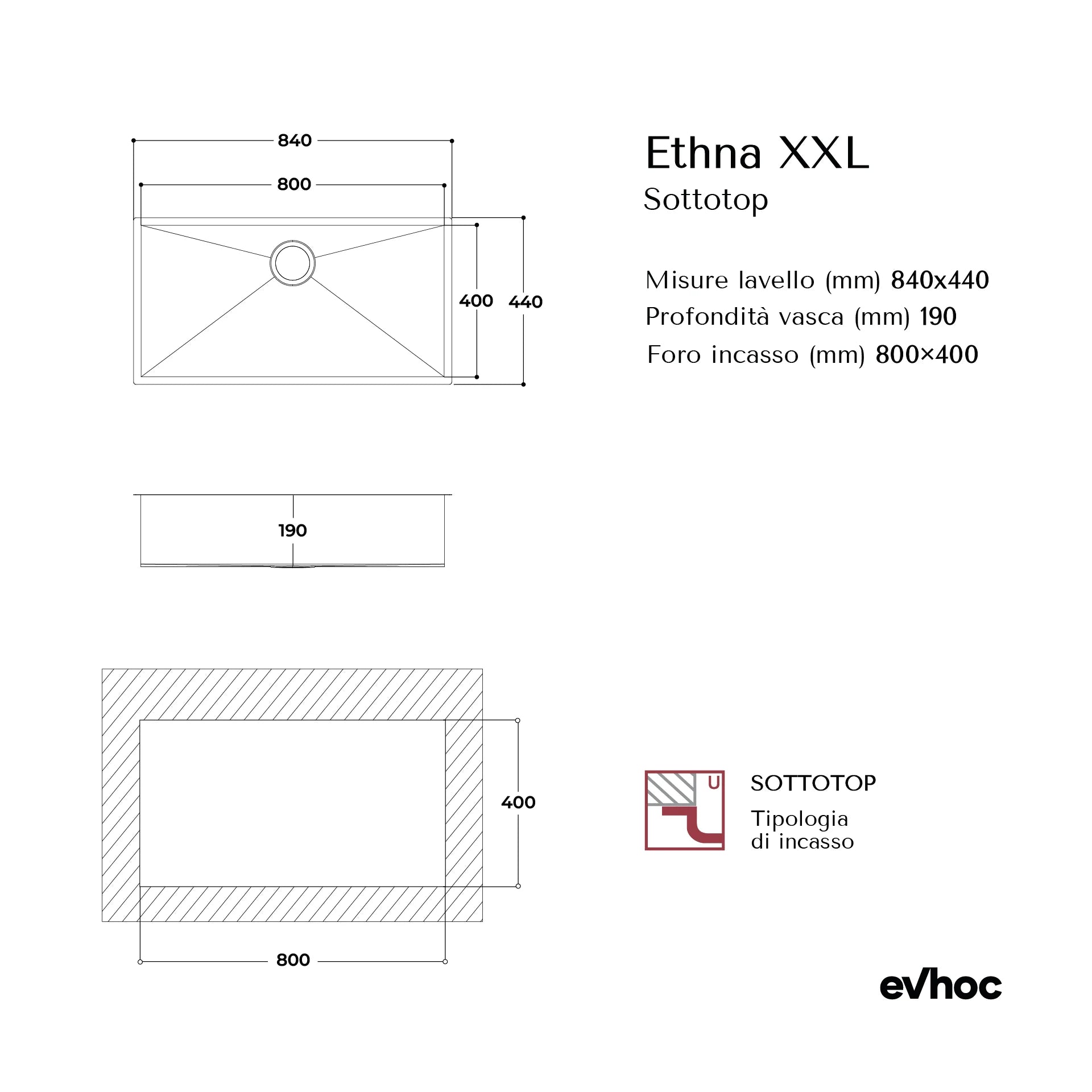 Scheda tecnica su sfondo bianco Ethna XXL sottotop