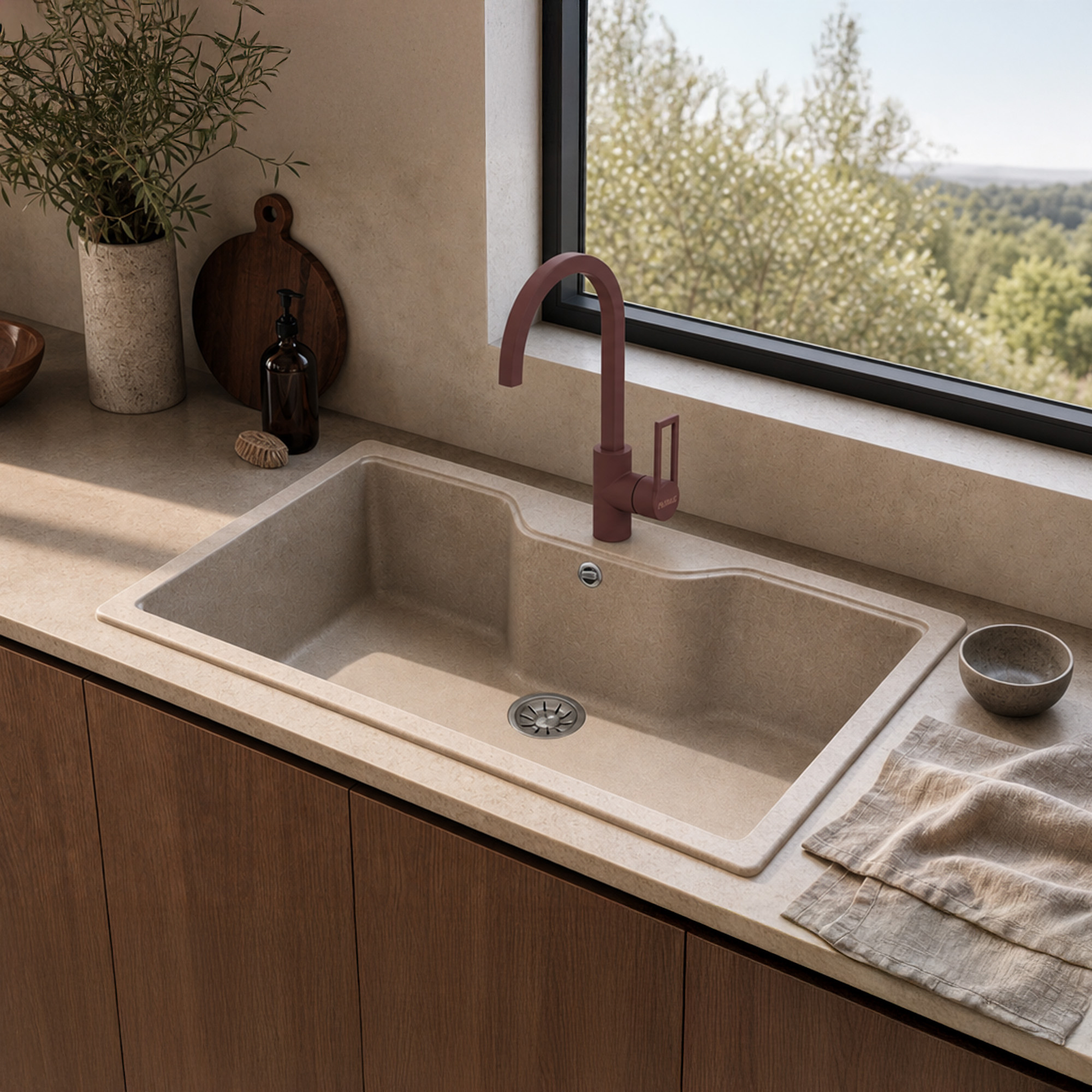 render vista dall'alto lavello in kuarzite tondo l avena