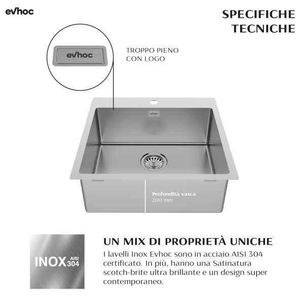 DEUS S - Lavello sopratop in acciaio inox - Evhoc