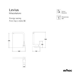 LEVIUS Scheda tecnica miscelatore da cucina sottofinestra Levius