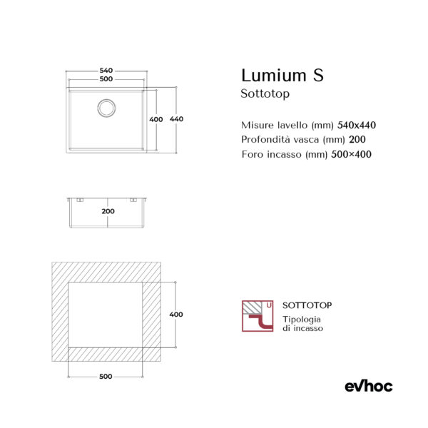 Lumium S Sottotop - Lavello in acciaio inox - Evhoc