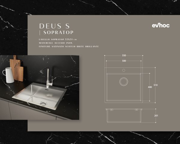 DEUS S - Lavello sopratop in acciaio inox - Evhoc