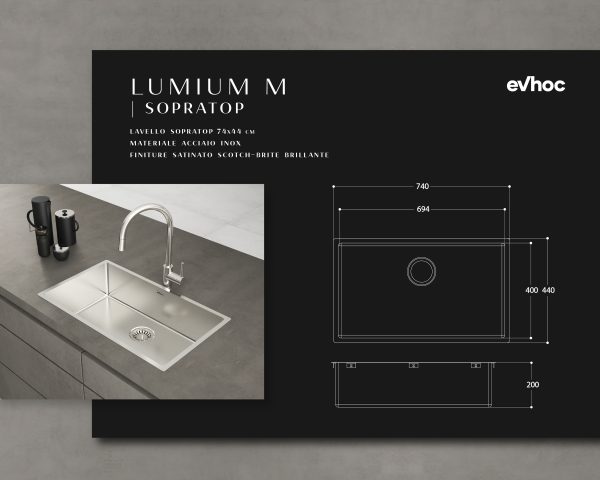 LUMIUM M - Lavello in acciaio inox sopratop – Evhoc