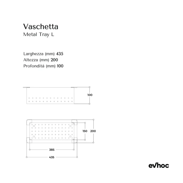 scheda tecnica vaschetta metal tray l