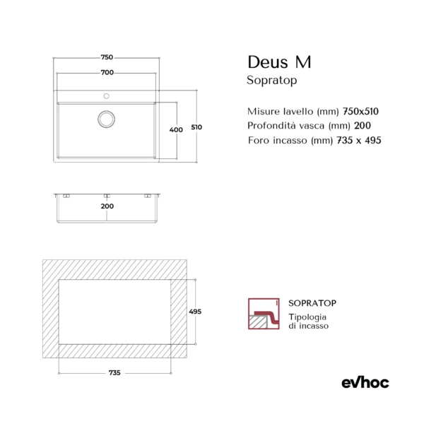DEUS M - Lavello sopratop in acciaio inox - Evhoc