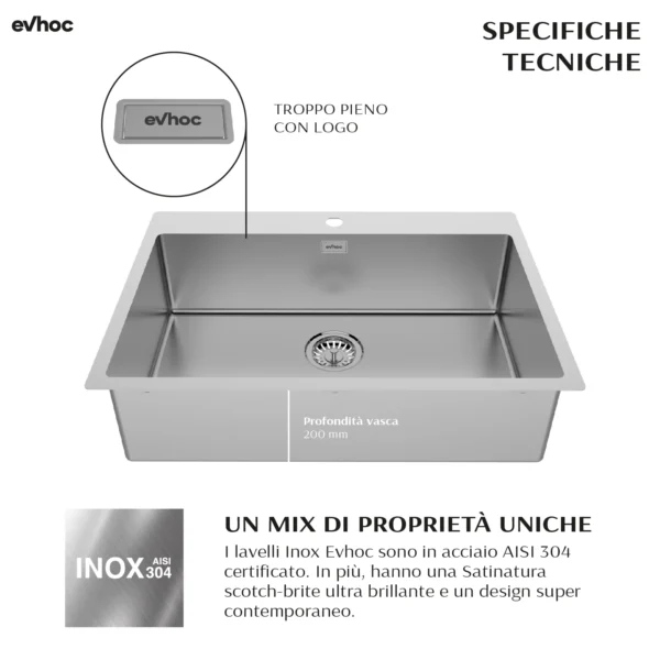 DEUS M - Lavello sopratop in acciaio inox - Evhoc