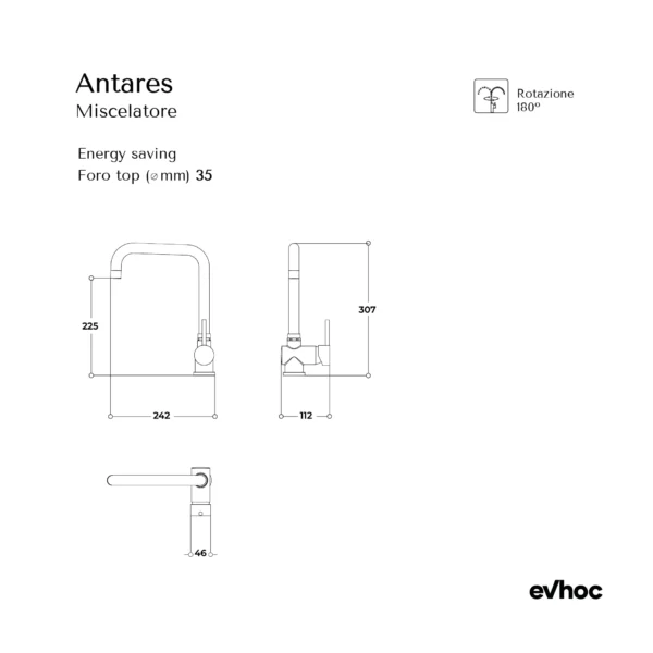 ANTARES | Miscelatore da cucina in ottone cromato | Evhoc