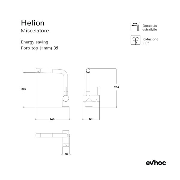 Scheda tecnica miscelatore da cucina con doccetta estraibile in acciaio inox Helion