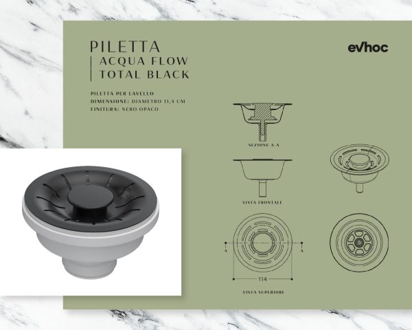 Acqua Flow Total Black Strainer - Evhoc