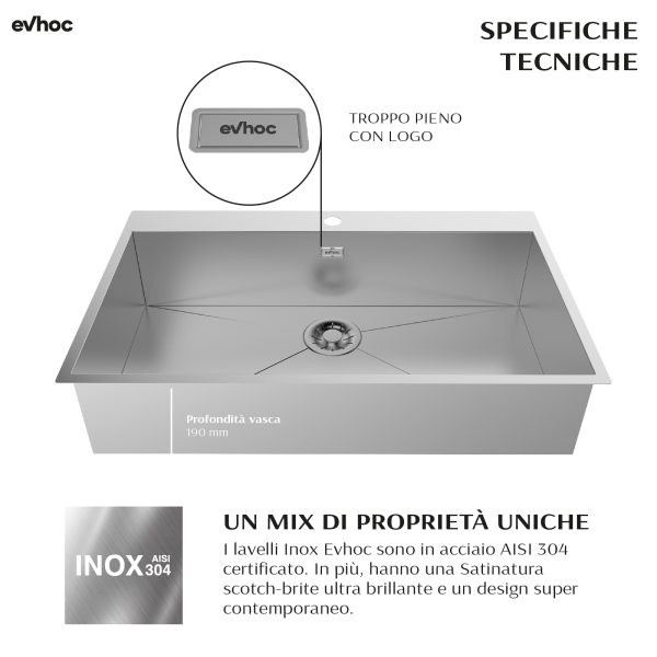 Etherna XXL - Lavello sopratop in acciaio inox – Evhoc