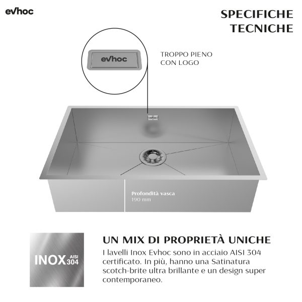 Lavello Ethna M - Lavello in acciaio inox sottotop – Evhoc